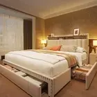Queen Size Upholstered Bed Frame, Queen Bed Frame with 3 Drawers, Queen Size Bed