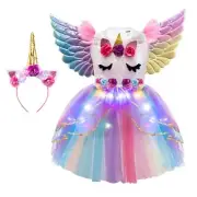Light up Sequin Unicorn Tutu Dress w/ Headband, Cosplay Birthday Halloween