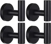 Decolore 4 Pcs Wall Towel Hooks Coat Hook Bathroom Matte Black Robe Hook SUS 304 Stainless Steel Heavy Duty Door Hanger Towel Robe Clothes Cabinet Closet Sponges Hook for Bathroom Kitchen Pool