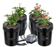 VIVOSUN DWC Hydroponics Grow System with Top Drip Kit,4 Buckets Indoor Garden