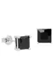 BULLION GOLD Black Square Cz Earrings-White Gold/Black