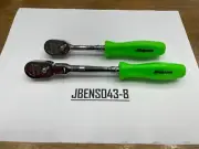 Snap-on Tools USA NEW 2pc GREEN 1/4" Drive Hard Grip Fixed & Flex Ratchet Set
