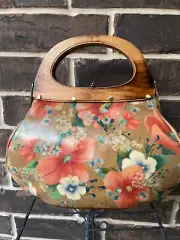 NWT Patricia Nash Mirabella Wood Frame Satchel Crossbody Lthr APRICOT BLOSSOMS