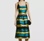 $275 Aidan Mattox Women's Blue Square-Neck Jacquard Fit & Flare Dress Size 0