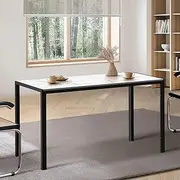 Oikiture Dining Table 140 x 60 x 76cm Marble Top Kitchen Table White and Black