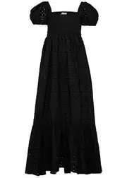 Ganni Broderie Anglaise Cotton Maxi Dress - Black - 14 14
