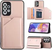 Holder Solid Color Phone Shell Compatible with Samsung Galaxy A05 A05S A23 S23 FE S23FE SM-S7110 4G 5G Phone Cases Card Insert Business Phone Cover (Rose Gold,Samsung A23 4G/A23 5G)