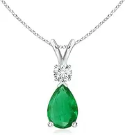 [Angara] Natural Emerald Teardrop Pendant Necklace with Diamond in Sterling Silver/10ct/14ct Solid Gold for Women | May Birthstone Jewellery for Her