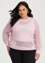 [Virtuelle] Taking Shape Cotton Open Knit Flower Jumper Size 26 in Dusty Lilac - Plus Size Women's Clothing Dusty Lilac