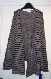 Peter Nygard NWT L $109 Metallic Silver Black Draped Cardigan Jacket HOLIDAY!