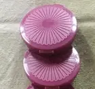 Tupperware Clamshell Round Pill Keeper Container Plum Purple #1224 Hinged New