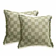 Renee Taylor Noah Checkered Stone washed Yarn-dyed Cushion Twin Pack 50 x 50 Cms Filled Jade