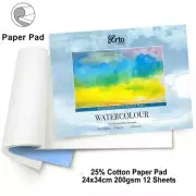 Fabriano 24x34cm WATERCOLOUR ART PAPER PAD 25% Cotton Cold Pressed 200gsm 12pk