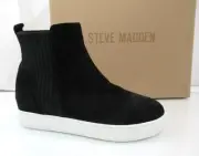 Steve Madden Cosma Hidden Wedge Bootie High Top Sneakers Black Suede Size 7.5