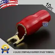 4 Gauge Gold Spade Fork Terminal 10 pack Wire Crimp Insulated 5/16 connector AWG
