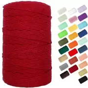 Macrame Cord, 3mm Cotton Rope 220 Yards(200m) Twine String, 100% Wine Red