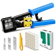 Cable Tester + RJ45 Crimp Tool Pass Through CAT6 Cat5e Cat5 Crimping Tool for...