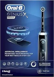 Oral-B Genius X with Artificial Intelligence Black Electric Toothbrush, 1 Toothbrush Head, 6 Modes, Gum Pressure Sensor, USB Charging Travel Case, UK 2 Pin Plug, Men/Women