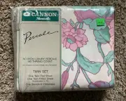 New Cannon Monticello Flowers Twin Sheet Set 3 Pc Percale Flat Fitted NO IRON