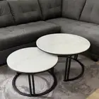 FATIVO Nesting Coffee Table Set of 2 Round Marble Accent Tables Pedestal Desk AU