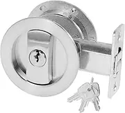 Bed/Bath Pocket Door Lock and Pull Round Privacy Door Lock with Key Recessed 2 Sided Invisible Sliding Door Locks Hardware for 1 3/8 Inch to 1 15/16 Inch Thickness Door (Silver)