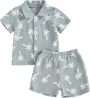 [Gureui] Toddler Baby Boy Spring Summer Clothes Short Sleeve T-Shirt Shorts Infant Beach Outfit
