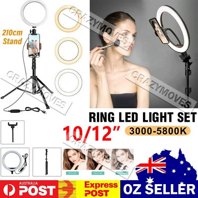 10/12 inch Dimmable LED Ring Light +2.1M Tripod Stand Selfie Circle Lamp VIC