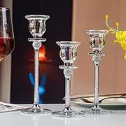 Wedding, Home Furnishing, Party Table Decoration, Cone-Shaped Three-Piece Transparent Glass Candlestick (Suitable for 3/4 inch Diameter), Stable Base for Indoor/Outdoor Activities (White)