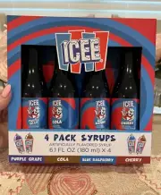 ICEE 4 PK Slushie Syrups Genuine PurpleGrape, Cola, Cherry & Blue Raspberry