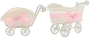 2pcs Wicker Pram Candy Cart Basket: Party Woven Baskets Mini Shopping Doll Stroller Candy Holder for Wedding Party Present Doll