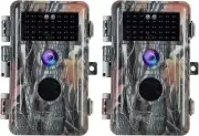 2-Pack Night Vision Game Trail Cameras 24MP 1296P H.264 MP4 Video No Glow Deer H