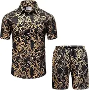 [Bolcguri] Mens Outfit Set with Baroque Chain Button Down Shirts and Buchona Casual Shirts