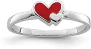 [JewelryWeb] 925 Sterling Silver Rhodium Plated Teen Enameled Red Love Heart Ring 5.25mm Wide Statement-Ring