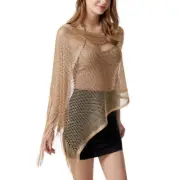 Women Fish Net Top Tassel Shawl and Wrap Hollow Out for Evening Party Dress