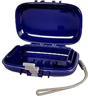PORTINEER Carry-Dri EZ Travel Soap Container by - Soap Bar Case Lets Soap Dry with Lanyard, Silicone Closure, Soap Holder Travel, Leakproof Soap Box with Patented Vents, Travel Soap Dish, Blue-Grey