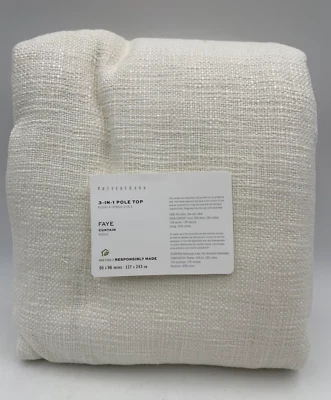 Pottery Barn Faye Textured Linen Cotton Lined Curtain White 50"Wx96L" #Q93