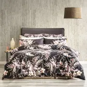 Renee Taylor 300TC Queen Bed Cotton Reversible Quilt Cover Set Grevillea Onyx