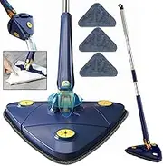 CraftinAround 360° Rotatable Adjustable Cleaning Mop - Extendable Triangle Long Handle, Hand Twist Quick Dry, Multifunctional Microfiber Wet Dry for Floor Wall, 3 Replacement Pads, Blue