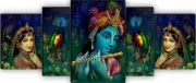Set of 5 Radhe Krishna with Couple Peacock UV Texture Painting 42 Inch X 18 inch