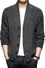 [SWJGLITTR] Men's V Neck Buttons Knitted Cardigan Lightweight Knitted Button Men Sweaters Cable Knit Sweater Cardigans, Grey, Large