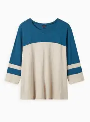 Torrid Cotton Jersey Lace Back Colorblock Varsity Tee Blue 2 2X 18 20 #A99735