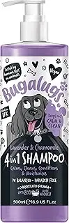 Bugalugs Dog Shampoo by lavender & chamomile 4 in 1 dog grooming shampoo products for smelly dogs, best puppy shampoo, professional groom Vegan pet shampoo & conditioner (1x500ml)