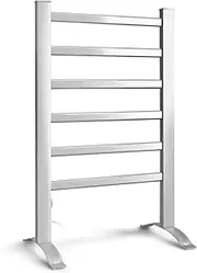 Devanti Heated Towel Rail, Aluminum Electric Towels Rack Warmer Clothes Rails Airer Drying Racks Bathroom Holder Wall Mounted Free Standing Clothe Heater Dryer, 100W 3 Min Warm 40-50°C 6 Rods Silver