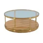 43 Clear And Natural Glass And Metal Round Coffee Table With Shelf