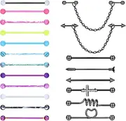 [Kakonia] 14G 16G Industrial Piercing Surgical Steel Industrial Bar Piercing Scaffolding Piercing Jewellery Industrial Earrings Piercing Barbell Cartilage Helix Piercing Industrial Piercing Jewellery