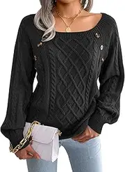 [SEAUR] Womens Fashion Pullover Sweaters Casual Long Sleeve Crewneck Knitted Pullovers Cozy Knit Sweater Jumper Tops Lightweight Fall Winter Clothes S Black