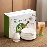 Matcha Set With Bowl, Matcha Sifter, Matcha Whisk Holder and Matcha Spoon- The Perfect Matcha Kit for Matcha Tea (White 5PCS)