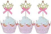 JeVenis 40 PCS Glittery Princess Cupcake Toppers Crown Cupcake Wrapper Crown Cupcake Toppers Baby Shower Cupcake Decorations for Birthday Baby Shower Party Decorations Supplies