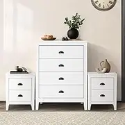 Oikiture Dressers Chest of Drawers and 2 Bedside Tables Vintage Bedroom Set White