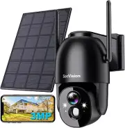 Solar Security Cameras Wireless Outdoor, 2K Battery Powered PTZ WiFi 3MP Securit